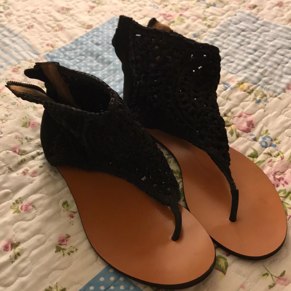 Crochet and suede sandals